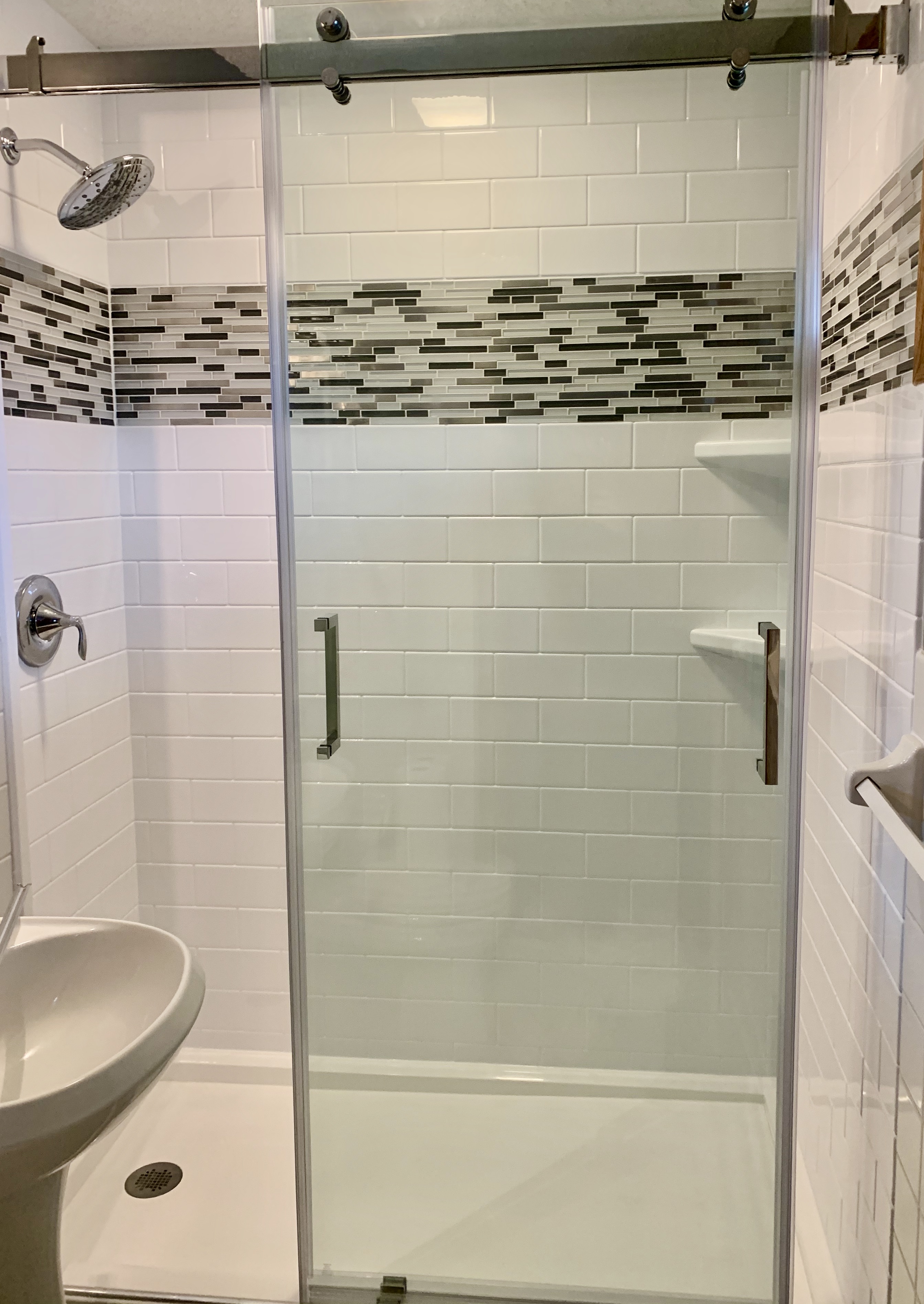 After, Re-Bath White Subway Surround with Mosaic Tile Trim