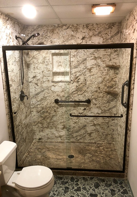 After, Re-Bath Biscayne Walk-in Shower with Custom Sliding Glass Door