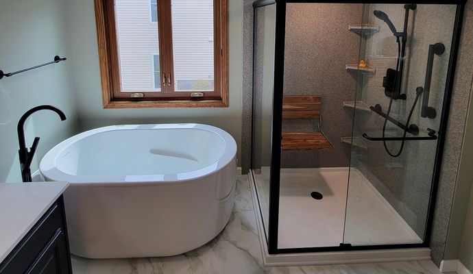Newly designed basement bathroom with modern touch Modern basement bathroom design with efficient use of space