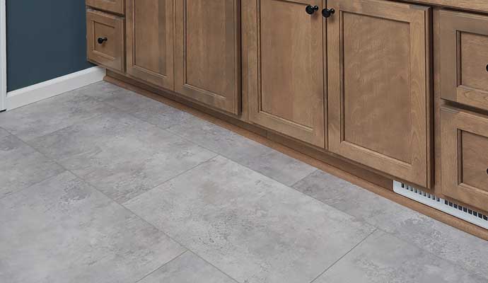 Close-up view of newly installed bathroom floor tiles