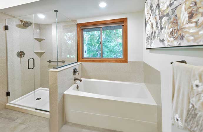 Master bathroom walk in shower and tub