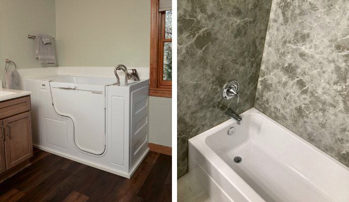 Collage of bathtub installation options