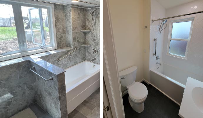 collage of remodeling bathrooms