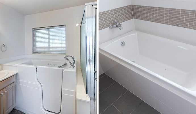 Collage of walk-in and liners bathtub