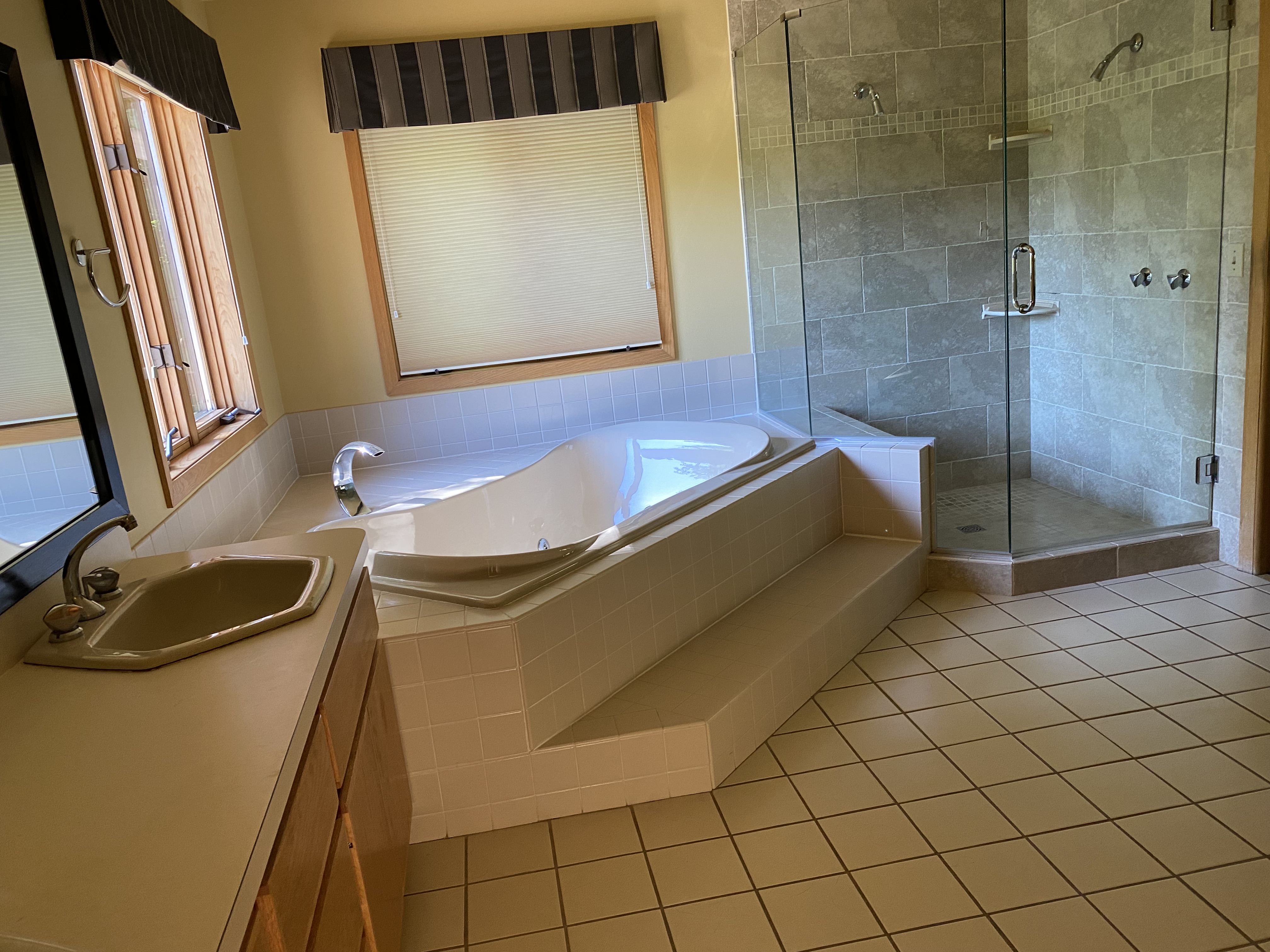 Before, Jacuzzi Tub with Tile and Tile Walk-in Shower