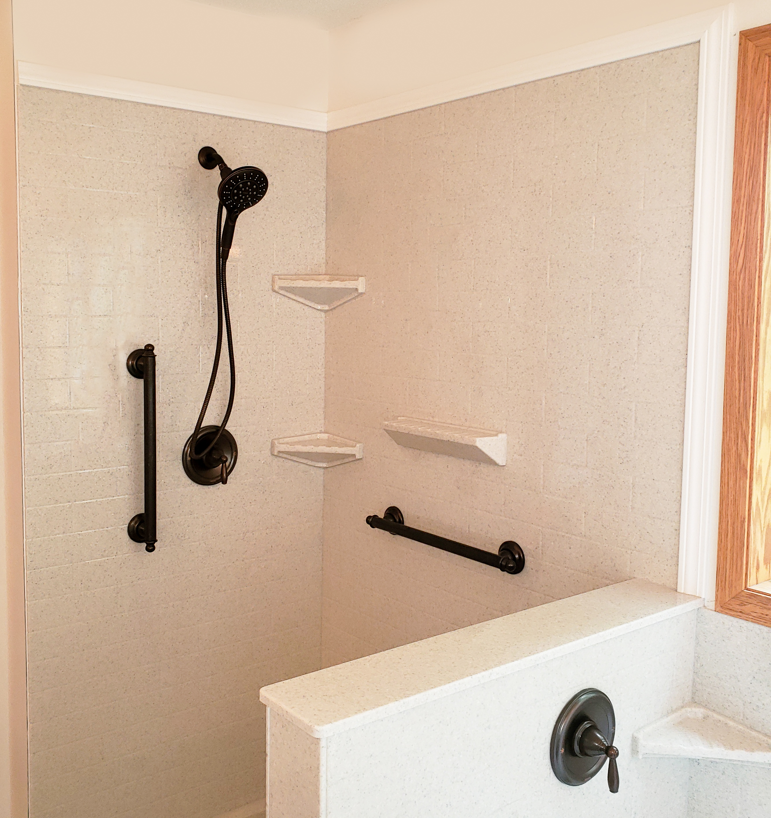 New Onyx Walk-in Shower with Moen Oil Rubbed Bronze Fixtures