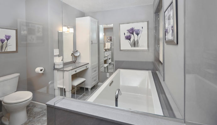 A designed master bathroom