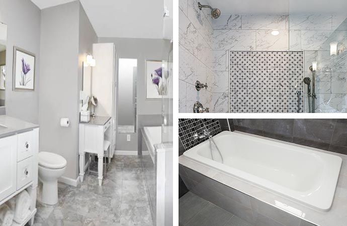 master bathroom with a beautiful shower and bathtub