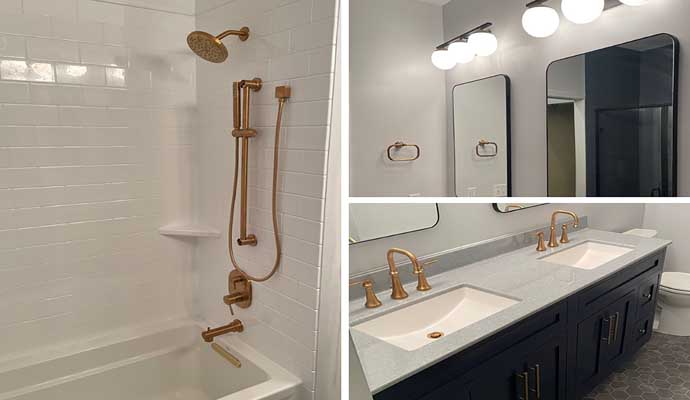 Collage showcasing various professional bathroom remodeling services