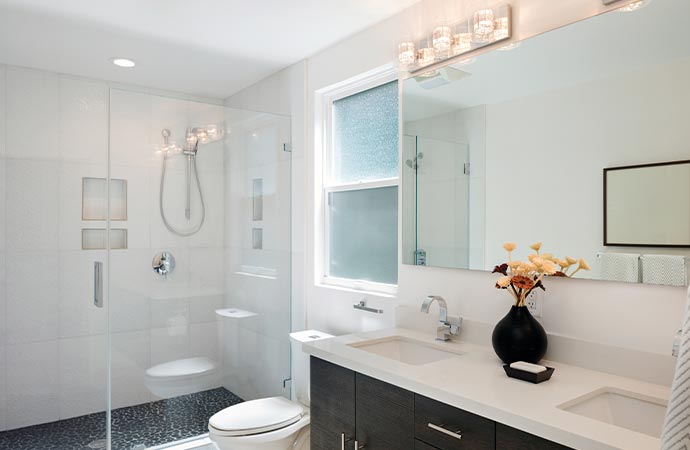 Newly remodeled bathroom with modern design.