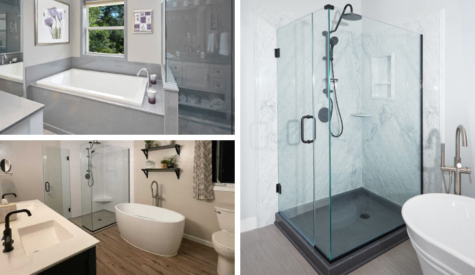 Collage of remodeled bathroom modern bathroom and shower enclosure