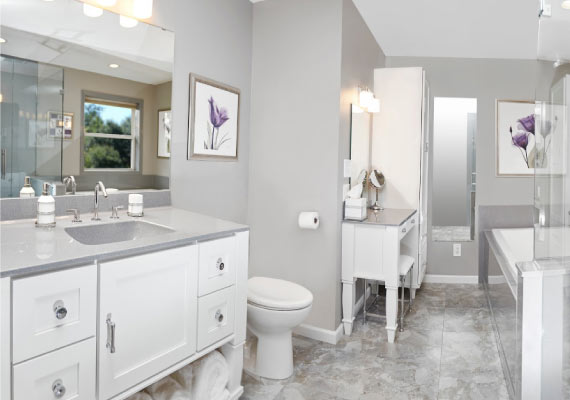 Modern Gray Bathroom with Electric Lighting