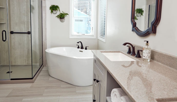 A newly renovated luxurious bathroom.