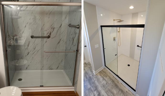Collage of different types of shower area