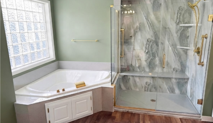 Gold frameless shower enclosure