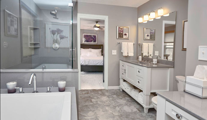 Modern grey master bathroom remodel