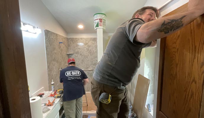 Team working on remodeling a Bathroom